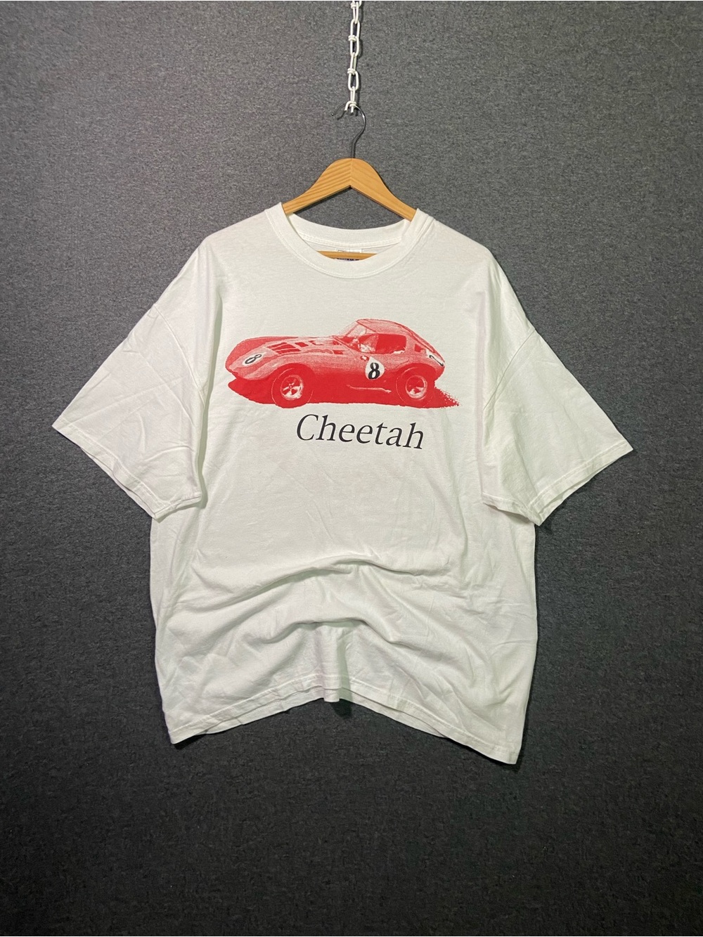 Vintage Hanes Beefy T Shirt Mens XL White Cheetah Car Graphic Double Sided Tee